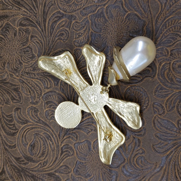 Antique Angel Gold Tone Colorful Brooch Pin - Picture 3 of 5